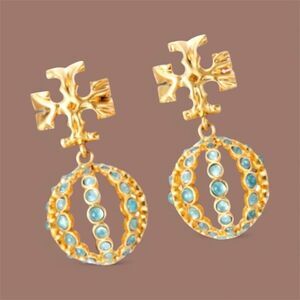 Tory Burch Gold and Aqua Earrings